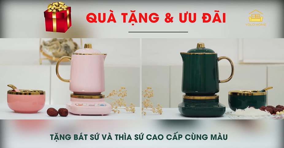 Bộ quà tặng bát sứ và thìa sứ cao cấp cùng màu